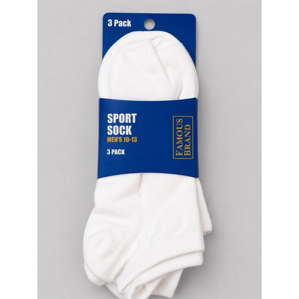 A0032-Famous Brand Men's Sport Socks White Cotton Blend 3 Pack Size 10-13 New